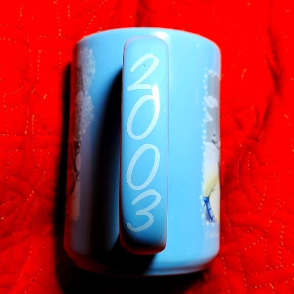 Vintage "Disney" " Winnie the Pooh" Winter Holiday Mug, blue and yellow. - Picture 4 of 5